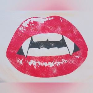 Grayson Threads, sizes small & large, red lip vampire fang graphic Tees.